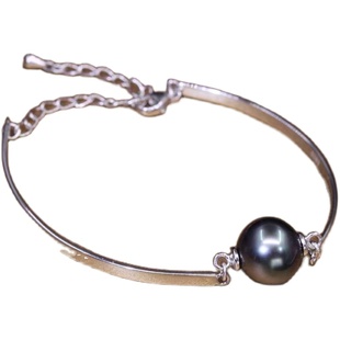 大溪地海水黑珍珠手链手镯黑色保真正圆正品强光送女友礼物925银