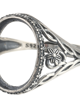 纯银绿松石蜜蜡开口戒指空托