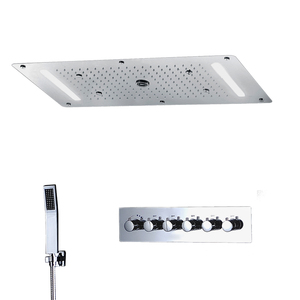 天幕全铜智能恒温暗装淋浴花洒套装 带LED 侧喷多功能天幕顶喷