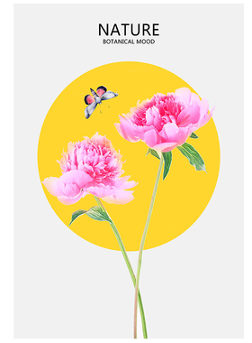 小清新风竖版花卉组合喷绘粘贴画