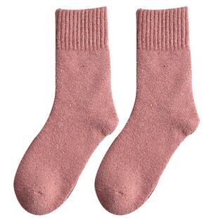 加厚袜子女秋冬季中筒袜保暖纯色运动长筒袜毛巾加绒地板中长款潮