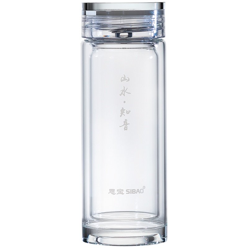 思宝礼盒装商务带茶隔双层玻璃杯