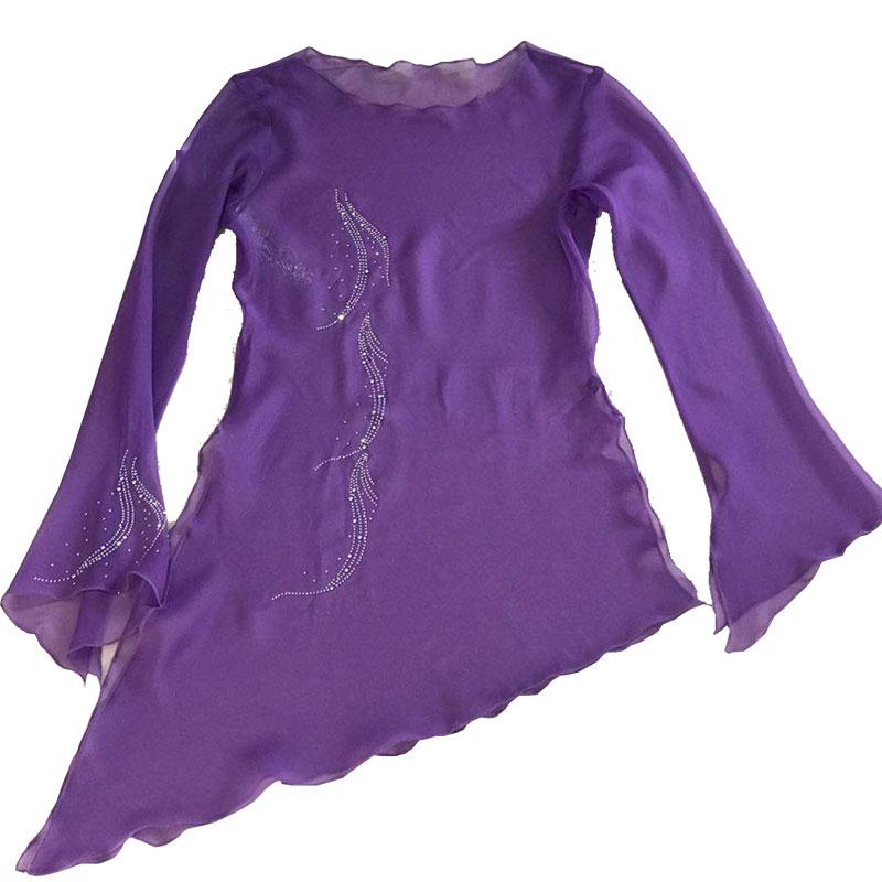 广场舞服装长袖古典舞练功服喇叭袖演出服舞蹈纱衣女士练功衣上衣
