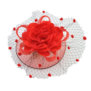 欧美新娘复古短发饰品布艺大花朵额头网面纱小礼帽发夹头饰儿童