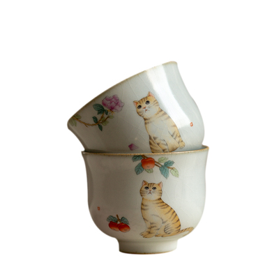 梵悦猫奴品茶杯手工汝窑开片文艺