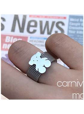 潜入深海复古网状拉丝小熊戒指