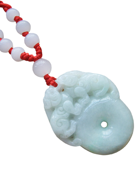 天然双貔貅平安扣缅甸招财翡翠玉