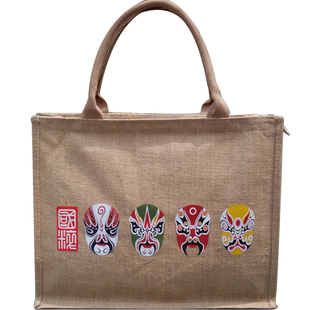 京剧脸谱环保黄麻布袋学生手提购物包袋女士单肩包邮国粹经典礼品