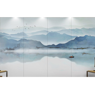 定做简约客厅艺术玻璃夹绢丝画背景墙夹丝双层钢化夹胶玻璃画墨花