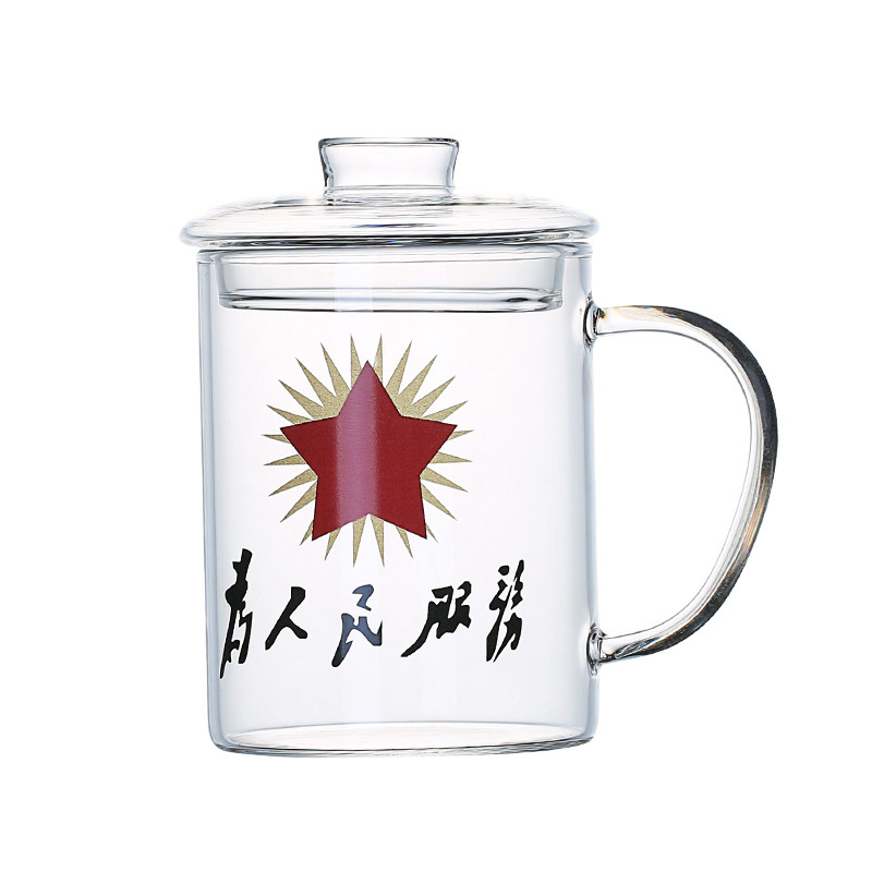 超大容量玻璃杯耐高温水杯带盖茶杯创意怀旧革命大茶缸透明马克杯