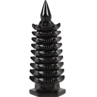 鼎风阁 白玉石九层文昌塔摆件黑曜石黄玉石文昌塔客厅办公桌装饰