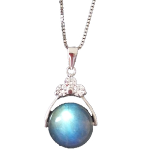 蓝灰月光石925纯银锁骨链项链拉长石吊坠单颗女简约森系生日礼物