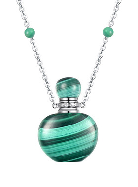 天然孔雀石小号香薰瓶银项链