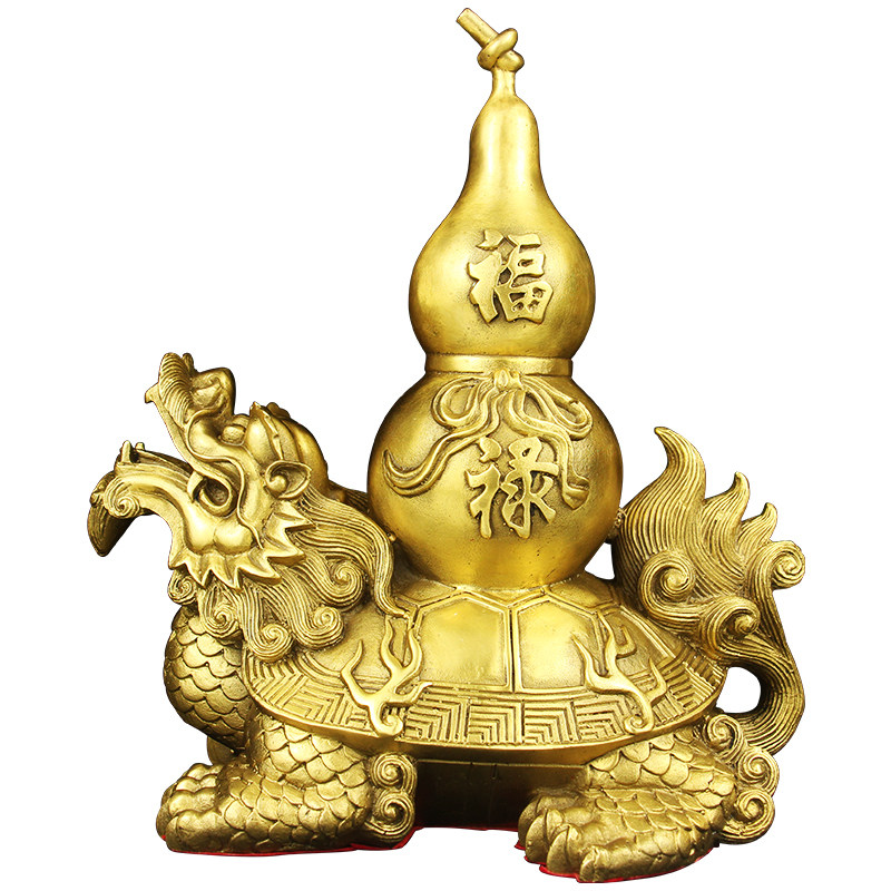 纯黄铜龙龟摆件背葫芦装饰品客厅