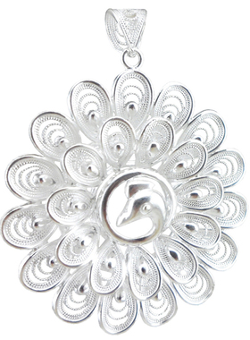 手工花丝足银999孔雀吊坠送礼