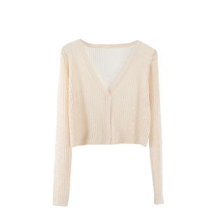 夏季2026新款韩版冰丝V领针织衫女薄款防晒衫超短款开衫小外套潮