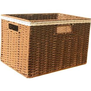 田园编织收纳筐大号草编储物箱编制无盖 编筐衣橱衣柜收纳箱简约