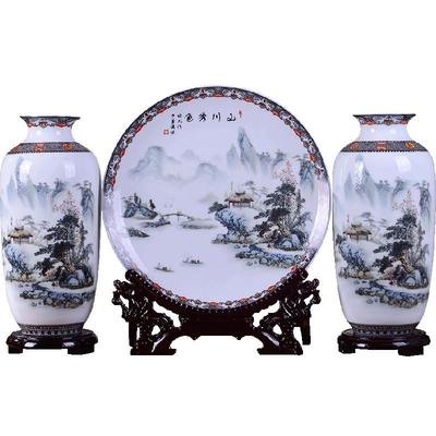 山川粉彩家居客厅装饰品陶瓷花瓶