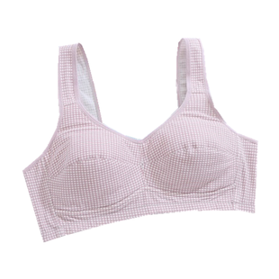 2021新款网格子背心式后扣大罩杯纯棉文胸宽肩带运动睡眠学生内衣