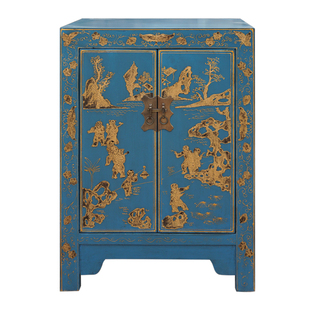 百林檀床头柜实木角几边几卧室储物柜装饰柜子手绘金色图复古做旧