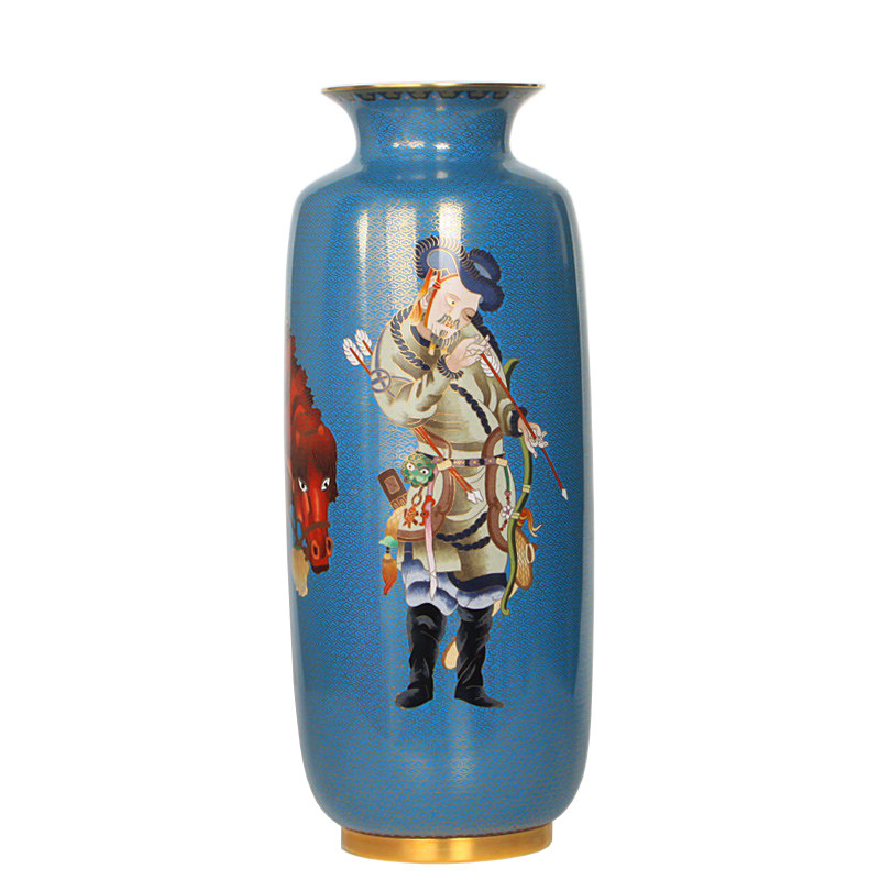 精工景泰蓝花瓶张向东作品《番骑猎归图》18英寸掐丝珐琅摆件