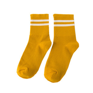 二道杠女条纹滑板袜韩版学院风纯棉中筒袜日系棒球袜3双装袜子潮