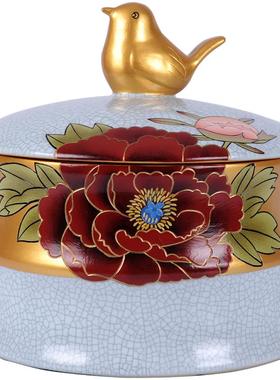 汝窑彩绘工艺品陶瓷罐子新房摆件