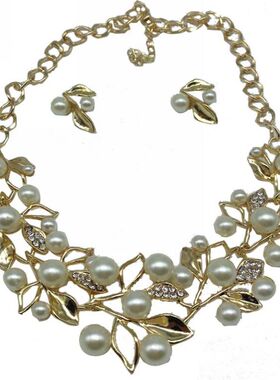 奢华树叶子套装配饰品珍珠水钻