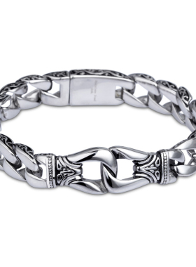 欧美复古摇滚做旧风花纹钛钢手链
