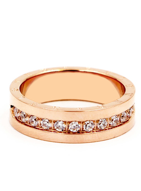 日韩钛钢玫瑰金戒指微镶锆石刻字