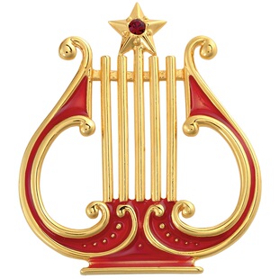 美国进口 纽约大都会博物馆 节日问候竖琴胸针 珐琅 镀金欧美专用