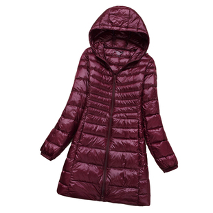 工厂清仓反季 女装轻薄羽绒服中长款连帽轻便宽松显瘦大码加大肥