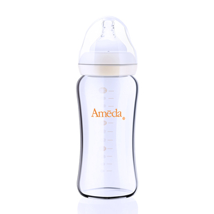 Ameda 240ML玻璃奶瓶储奶瓶高透宽口径一体成型送奶嘴硅胶垫