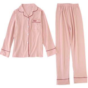 春秋冬季情侣纯棉针织长袖裤睡衣男士女款韩版全棉休闲家居服套装