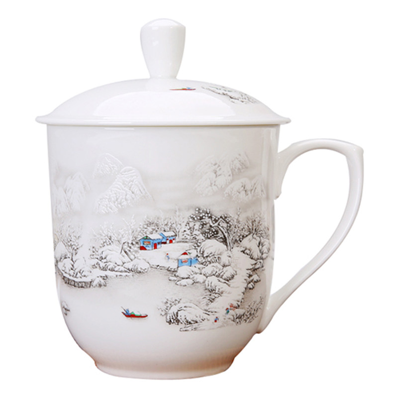 景德镇陶瓷带盖骨瓷茶杯子大容量