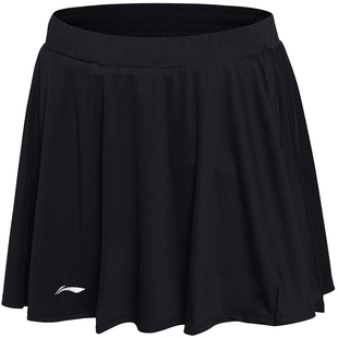 李宁羽毛球裙运动短裙女式裙裤春秋冬半身裙专业比赛服装跑步黑色
