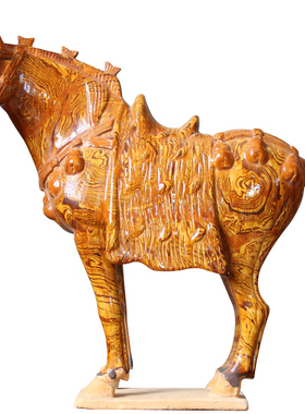 陶瓷马摆件唐三彩绞胎三花马陶瓷唐朝马文物招财转运仿古陶器收藏