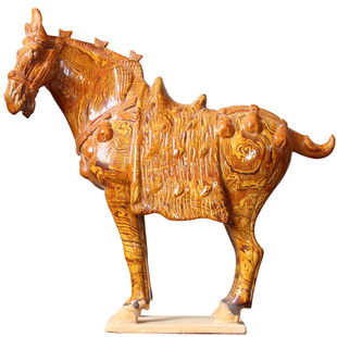 陶瓷马摆件唐三彩绞胎三花马陶瓷唐朝马文物招财转运仿古陶器收藏