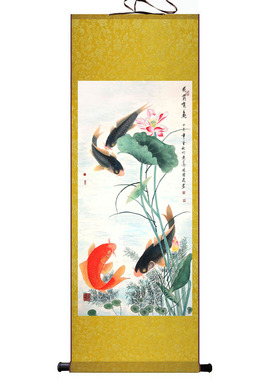 九鱼图风水国画手绘真迹花鸟客厅