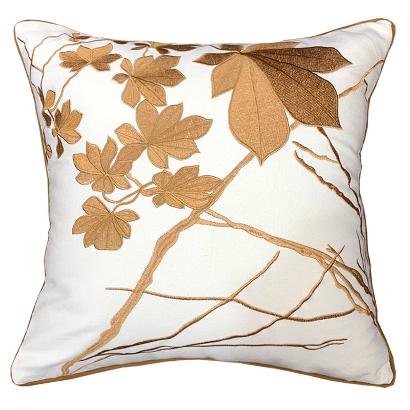 美式纯棉树叶绣花沙发靠垫抱枕样板房床头靠垫软包办公室靠垫护腰
