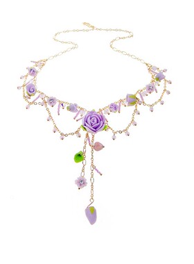 茵娜甜美雅致软陶花女水晶项链