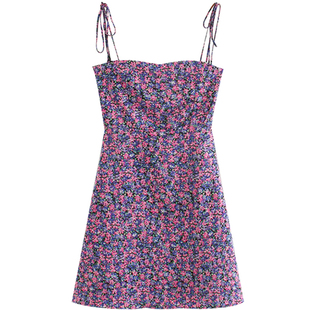 法式小众复古繁花性感小个子连衣裙 ins博主度假风少女蜜月吊带裙