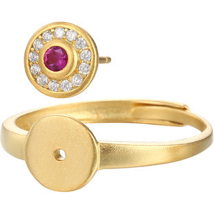 925纯银平安扣戒托空托女diy和田碧玉平安石白金轻奢日韩戒指空托