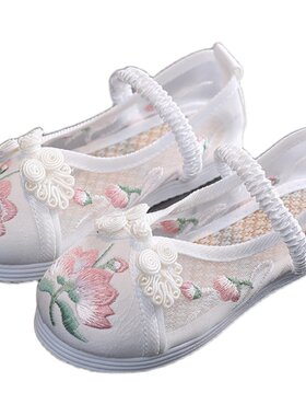 女童绣花鞋儿童汉服鞋小白鞋透气