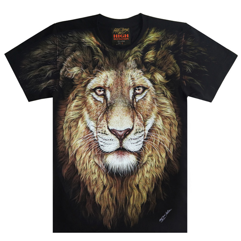 泰国潮牌进口3D立体动物狮子印花夜光男士短袖纯棉T恤 潮男夏装