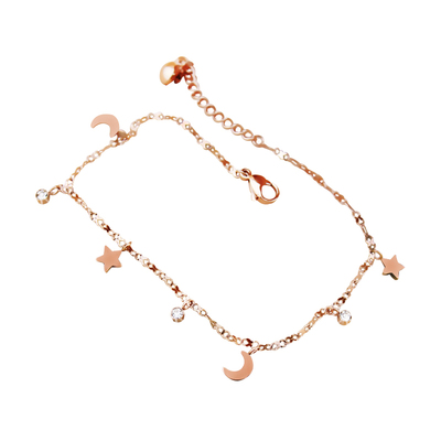 18K手链玫瑰金星星月亮镶钻chic