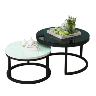 北欧岩板茶几简约现代客厅岩板茶几小户型简易迷你阳台圆形小桌子