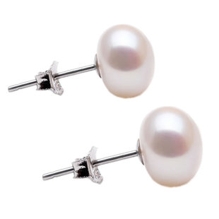 天然珍珠耳钉正品 925纯银耳环耳饰环 灰粉紫白黑色强光无瑕扁圆