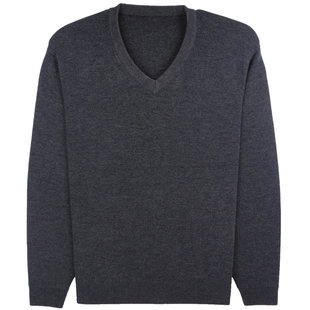 开开100%纯羊毛衫男士V领纯色毛衣秋冬季圆领羊毛衫男毛衣打底衫