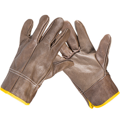 深色浅色牛皮劳保手套防烫耐高温